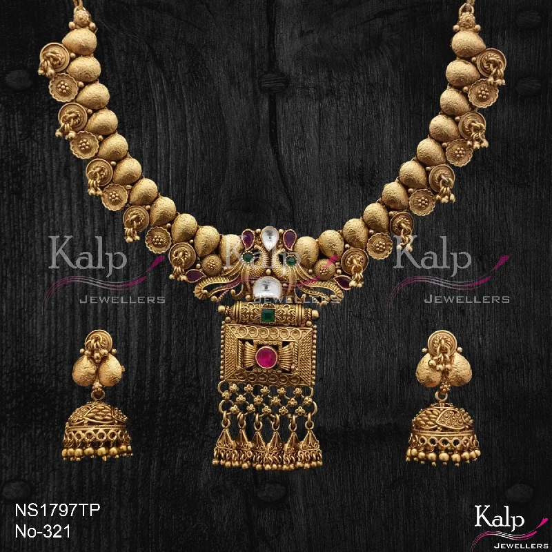 White gold women necklaces-Kalp Jewellers Copper Gold Plated Necklace Set