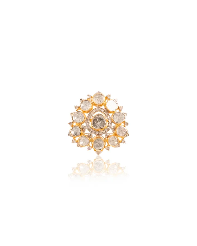 Stackable engagement women rings-Elsa Polki And Diamond Ring