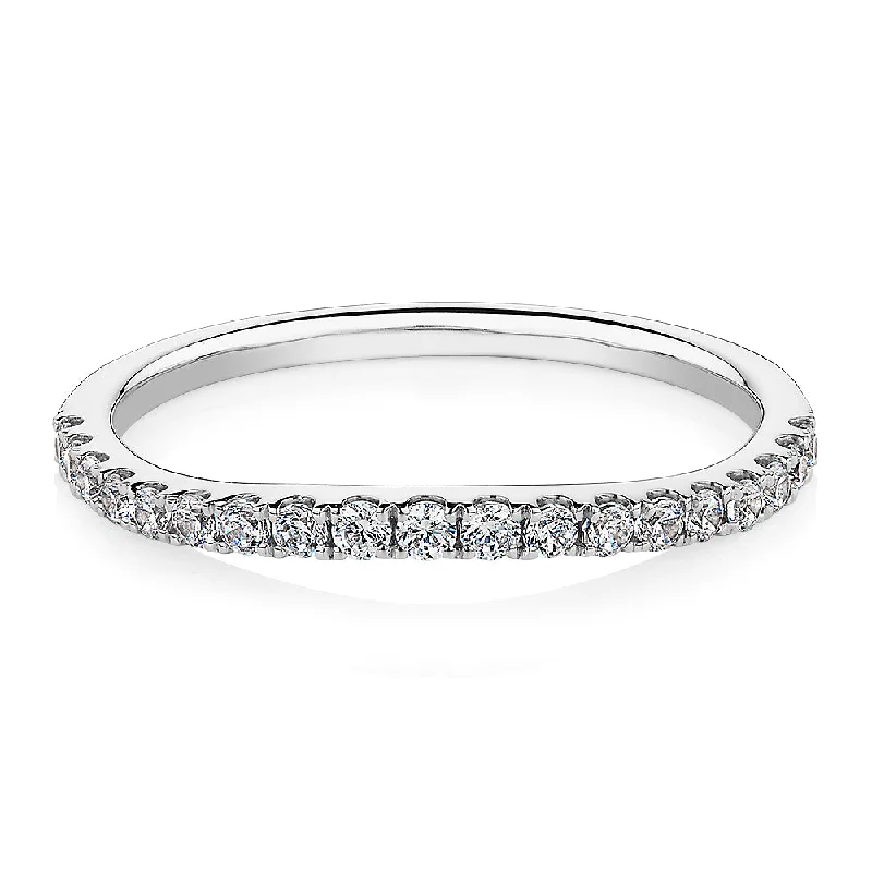 Bridal set women rings-Curved wedding or eternity band in 10 carat white gold