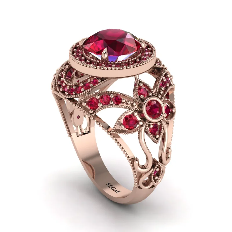 Engagement rings with an intricate design for women-Edwardian Gold Engagement Ring Royal Antique With Ruby - Abbie No. 56