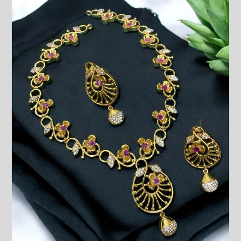 Valentine’s Day women necklaces-Sona Creation Gold Plated AD Stone Necklace Set