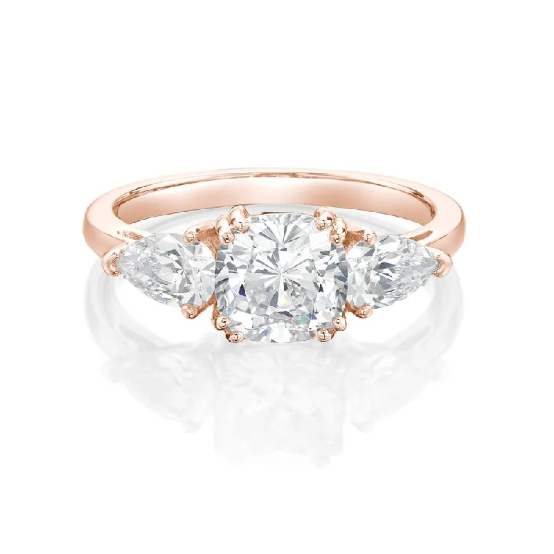 Vintage gold women rings-Three stone ring with 2.5 carats* of diamond simulants in 10 carat rose gold