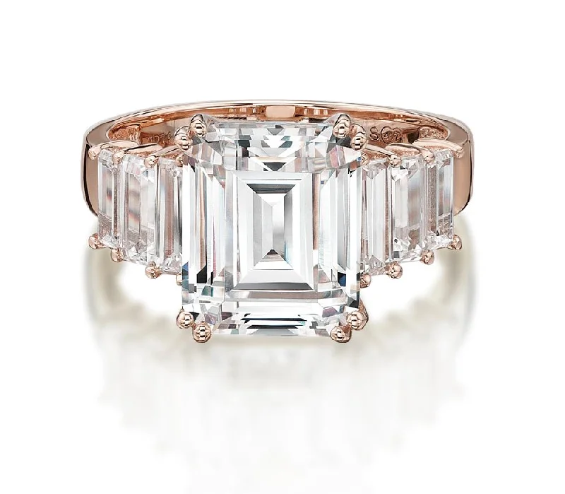 Personalized women rings-Dress ring with 6.97 carats* of diamond simulants in 10 carat rose gold