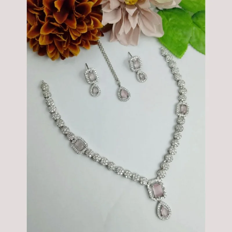 Unique gemstone women necklaces-Aamrapali Silver Plated American Diamond Necklace Set