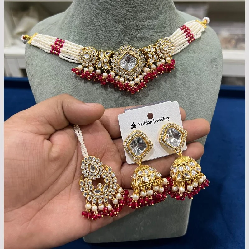 Trendy women necklaces-Hira Collections Gold Plated Polki Kundan And Pearls Choker Necklace Set