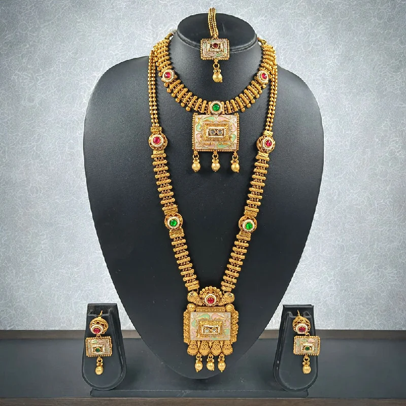 Unique women necklaces-Gehana Mahal Copper Gold Pota Stone Necklace Combo