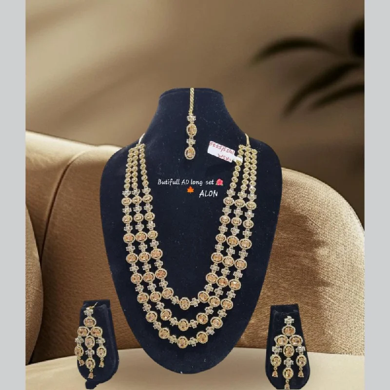 White gold women necklaces-Lucentarts Jewellery Gold Plated AD Stone Necklace Set