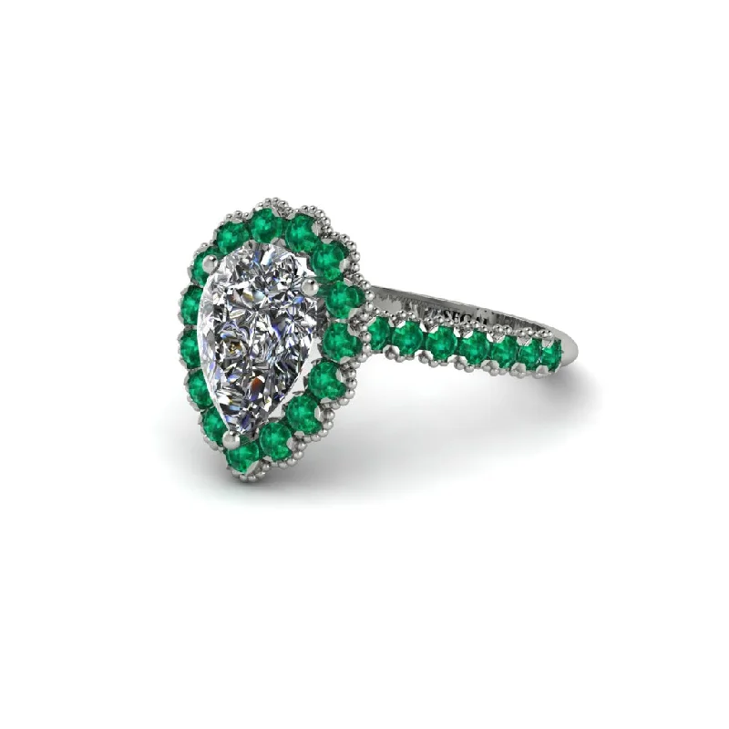 Engagement rings with emeralds for women-Halo Pear Diamond Pave Engagement Ring - Ingrid No. 18