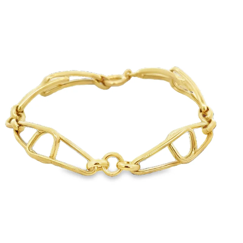 Bangles for women-Open Fancy Link Bracelet in 18k Yellow Gold