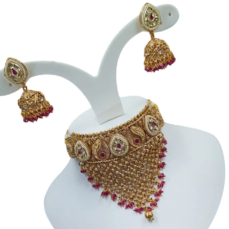 Crystal women necklaces-Padmawati Bangles Copper Gold Pota Stone And Beads Necklace Set