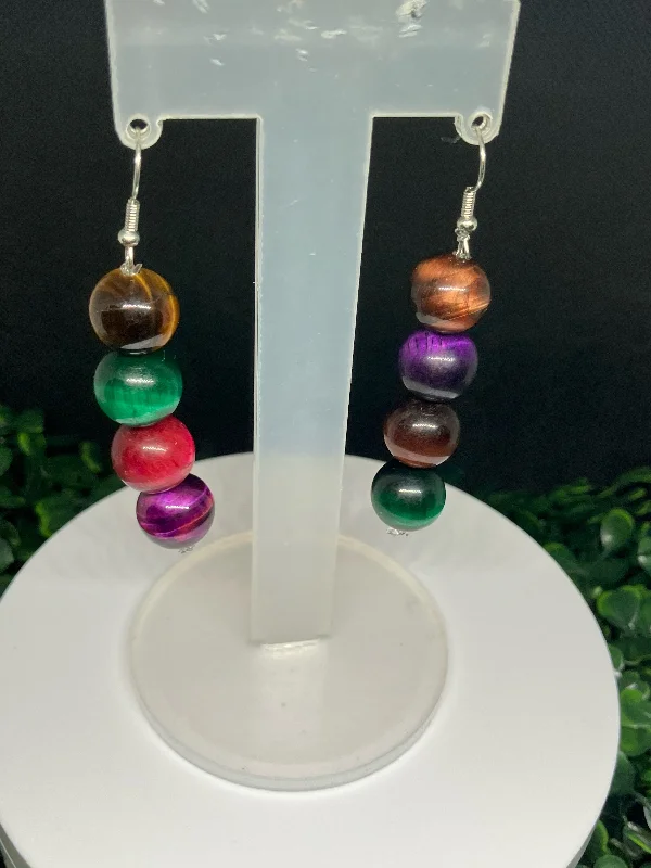 Gemstone stud women earrings-Tiger eye earrings