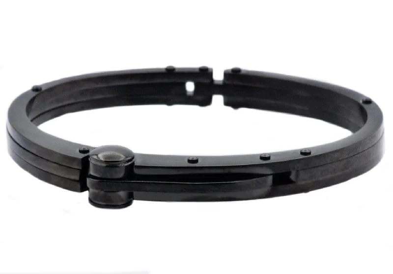 Custom women bracelets-Mens Black Stainless Steel Bracelet