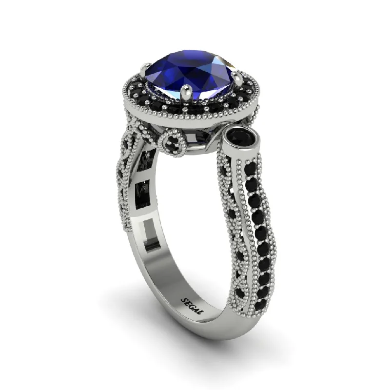 Engagement rings with diamonds for women-Milgrain Halo Pave Sapphire Engagement Ring - Mabel No. 45