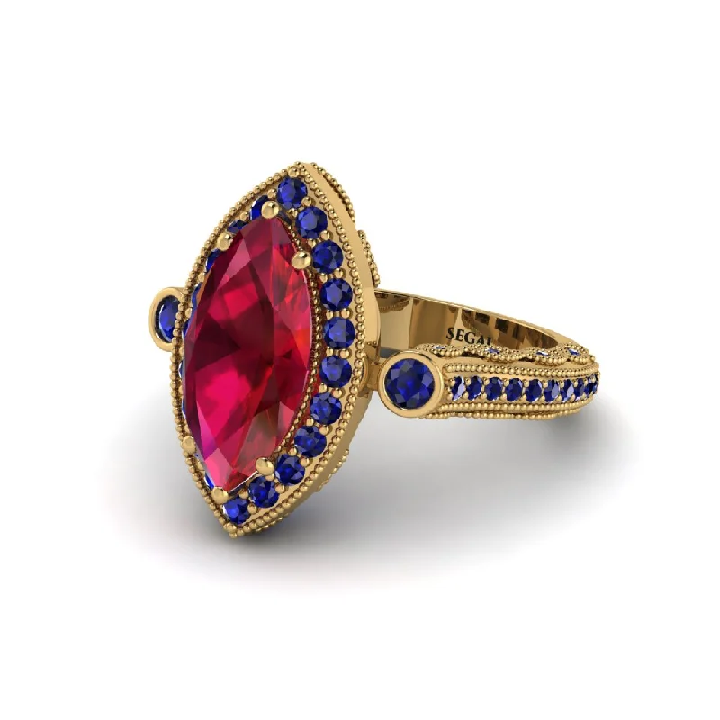 Engagement rings with pink diamonds for women-Milgrain Halo Marquise Ruby Engagement Ring - Noreen No. 70