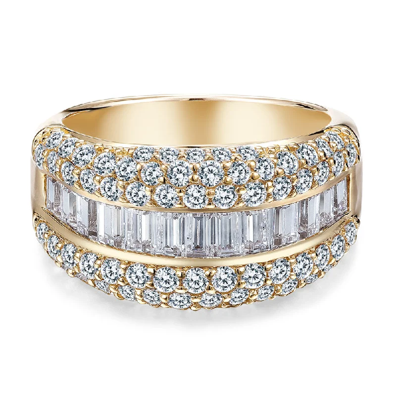 Engagement women rings-Round Brilliant and Baguette Dress ring with 2.65 carats* of diamond simulants in 10 carat yellow gold