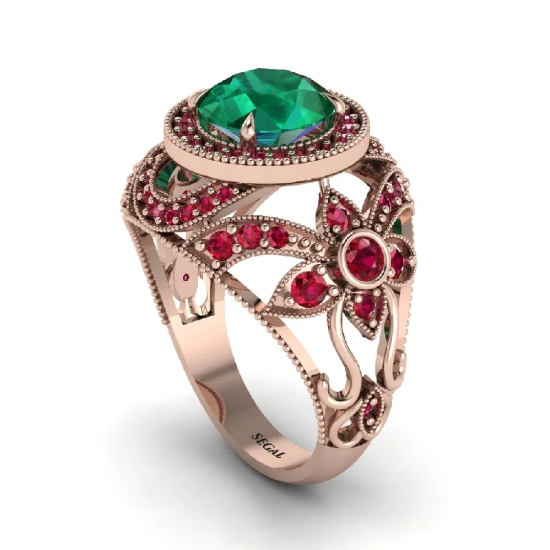 Luxury diamond engagement rings for women-Edwardian Gold Engagement Ring Royal Antique With Emerald - Abbie No. 50