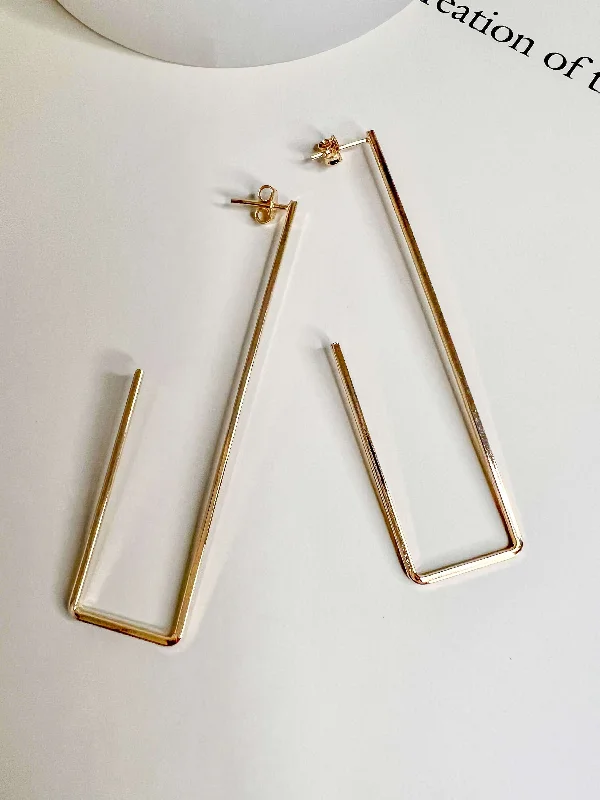 Gold plated women earrings-Velani Rectangle Earrings