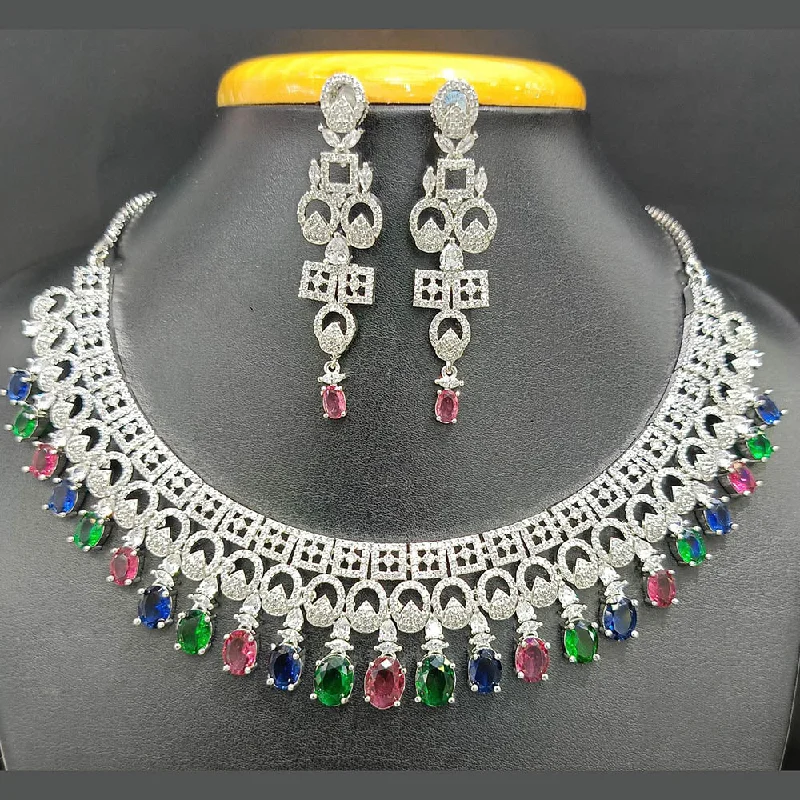 Gold women necklaces-Jain Jewellers Silver Plated AD Choker Necklace Set