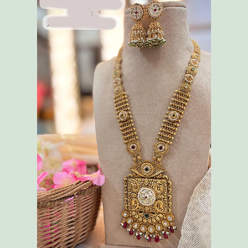 Wedding women necklaces-Jewel Addiction Copper Gold Pota Stone Long Necklace Set