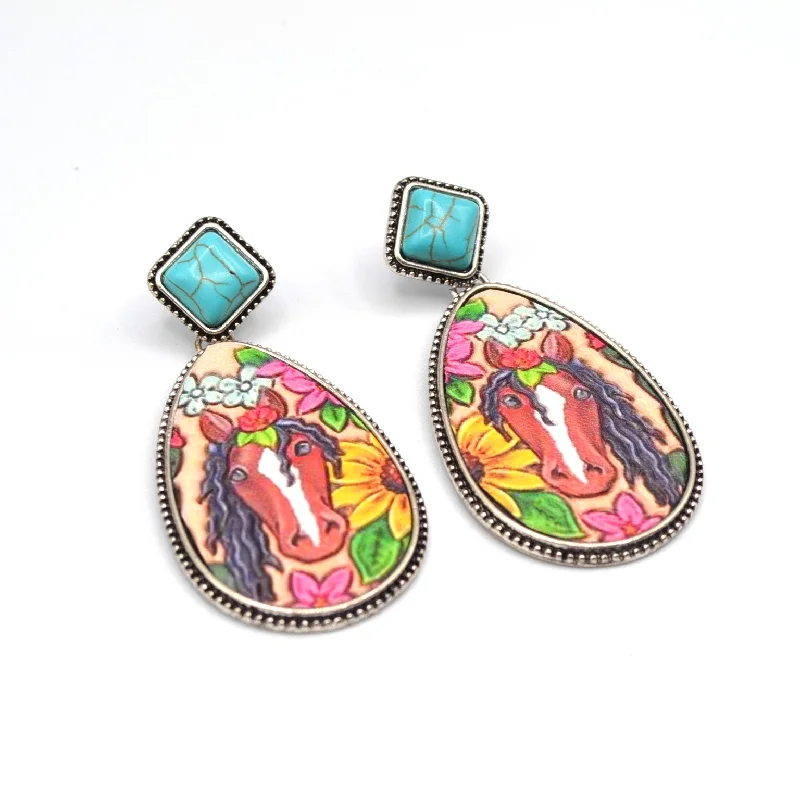 Hoop drop women earrings-Mustang Earrings