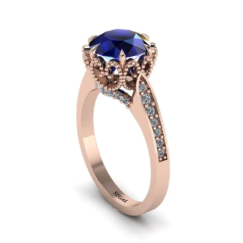 Engagement rings with large diamonds for women-Sapphire Milgrain Engagement Ring - Yara No. 14