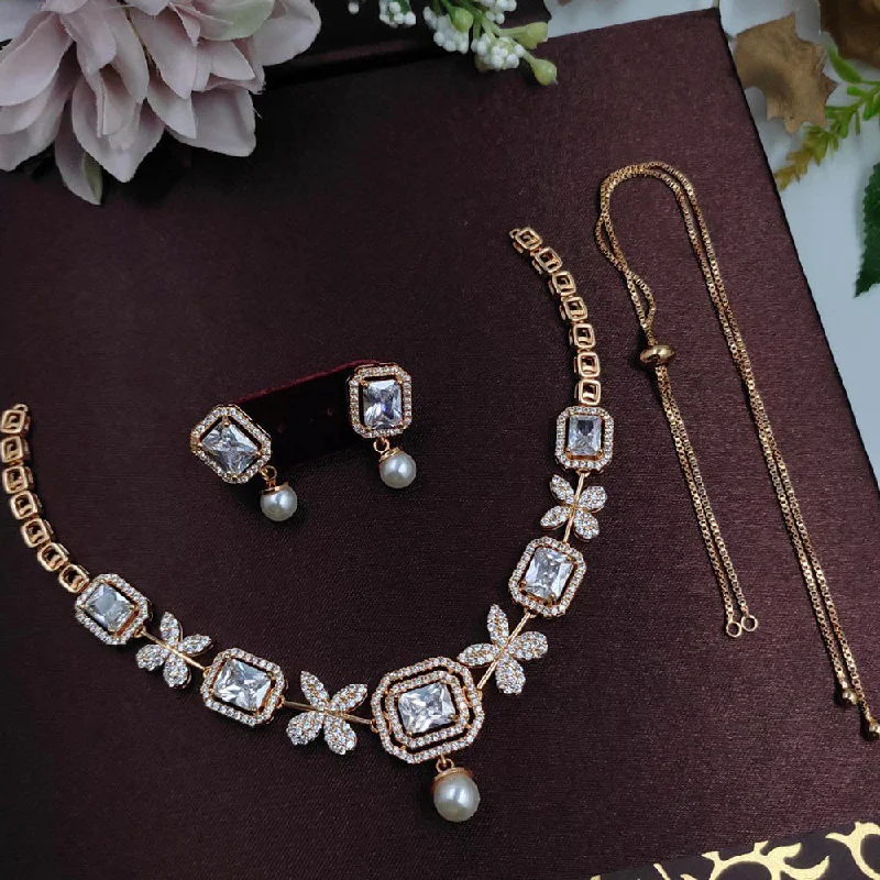 High-end women necklaces-Aamrapali  American Diamond Necklace Set