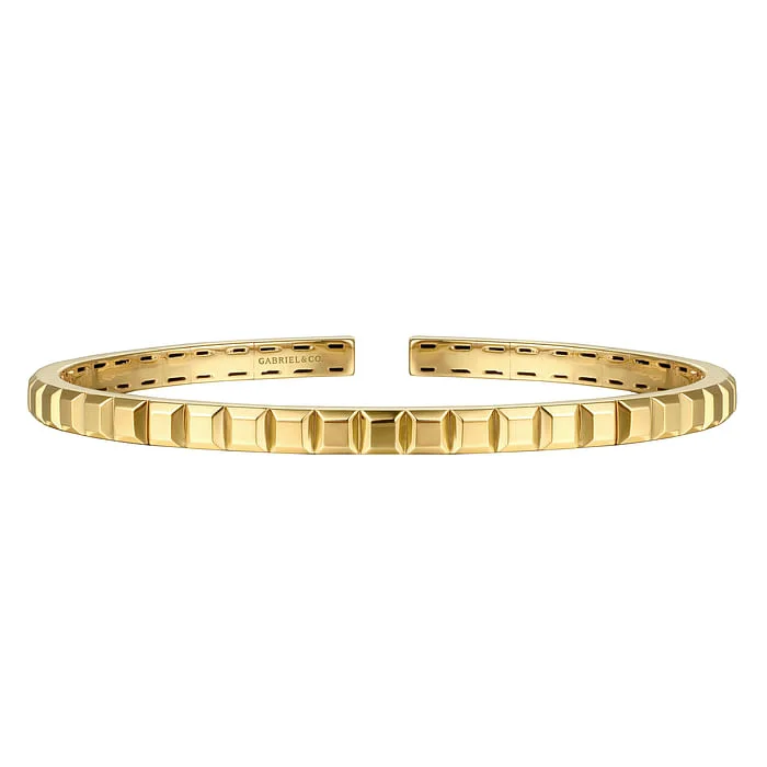 Wedding women bracelets-14K Yellow Plain Gold Split Bangle Bracelet