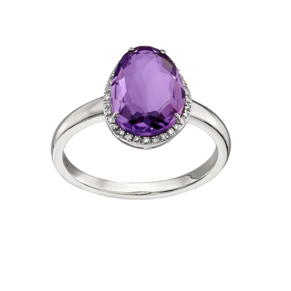 Pearl and diamond women rings-Oval Fancy cut Amethyst Ring in Gold with Pave Diamonds