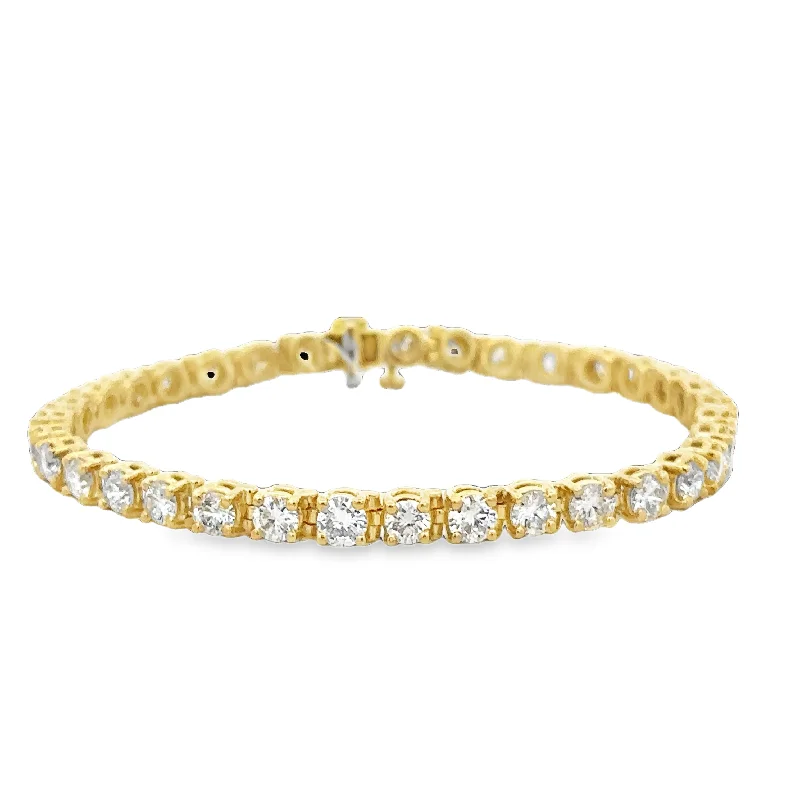 Wedding bangle bracelets for women-7.0 CTW Diamond Tennis Bracelet in 18k Yellow Gold