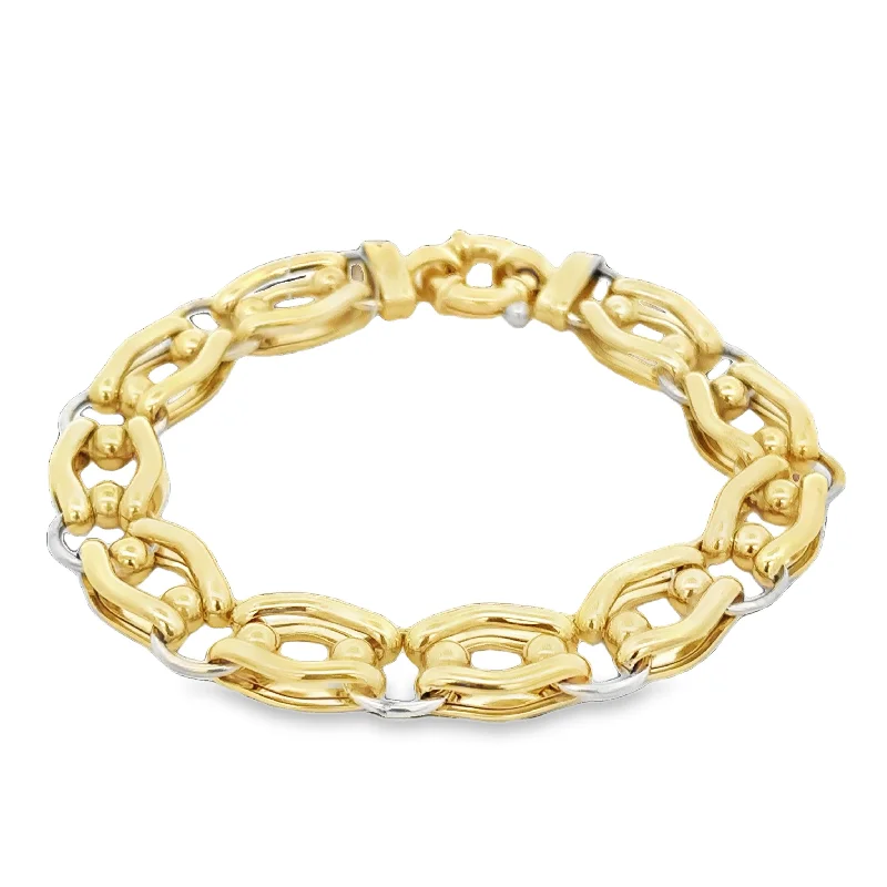 Chunky silver women bracelets-Open Fancy Link Bracelet in 18k Two Tone Gold