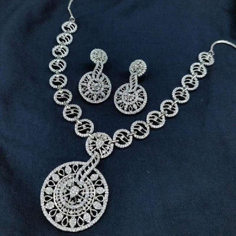 Long women necklaces-Akruti Collection Silver Plated AD Stone Necklace Set