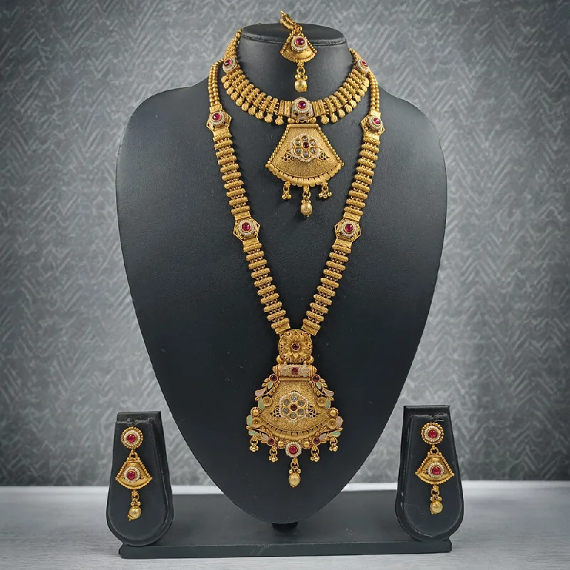 Pearl women necklaces-Gehana Mahal Copper Gold Pota Stone Necklace Combo