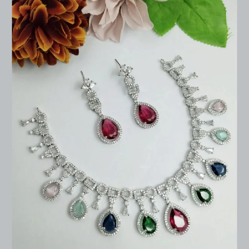 Emerald women necklaces-Aamrapali Silver Plated American Diamond Necklace Set