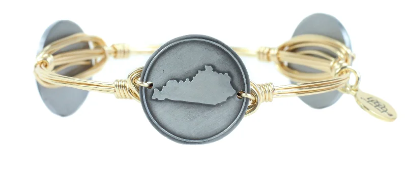 Leather women bracelets-Pewter Kentucky Coin Bangle Bracelet