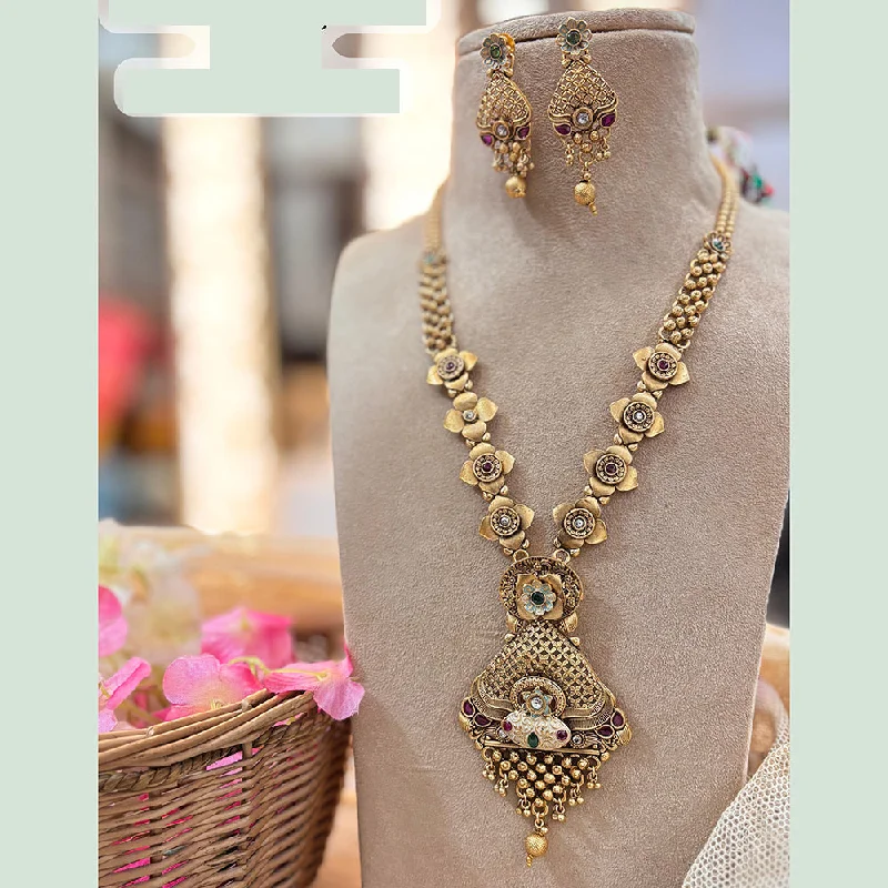 Versatile women necklaces-Jewel Addiction Copper Gold Pota Stone Long Necklace Set