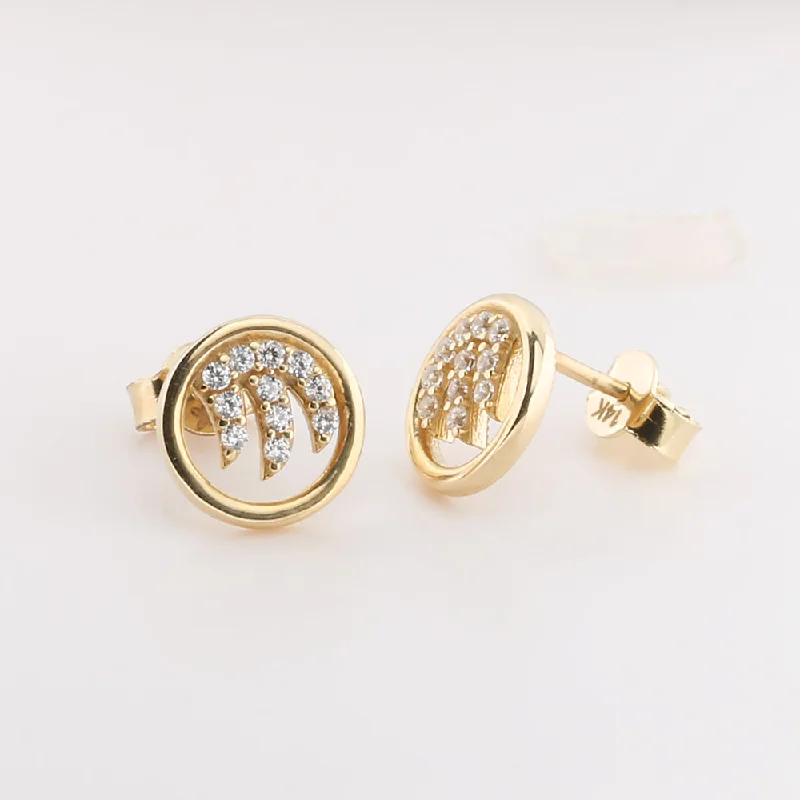 Heart-shaped women earrings-14K Yellow Gold Small Wave with CZ Post Earrings