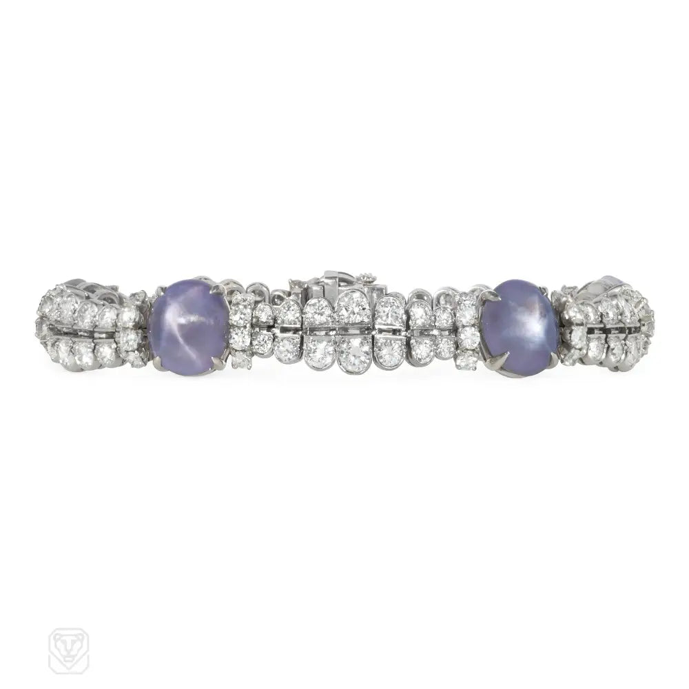 Simple beaded women bracelets-Oscar Heyman Art Deco star sapphire and diamond bracelet