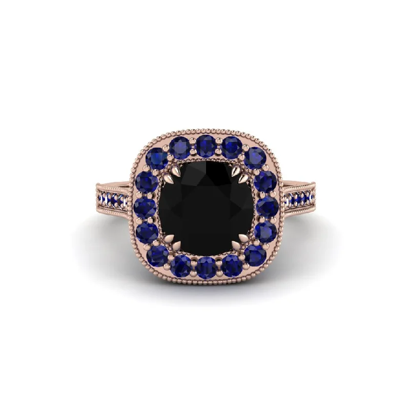 Engagement rings with sapphires for women-Milgrain Halo Round Black Diamond Engagement Ring - Odette No. 68