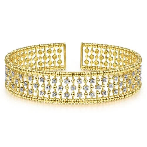 Fashionable cuff women bracelets-14K Yellow Gold Wide Diamond Cage Cuff Bracelet