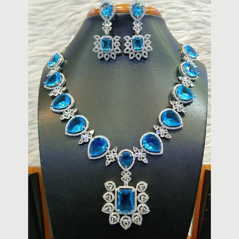 Fashion pearl women necklaces-Jain Jewellers Silver Plated AD Necklace Set