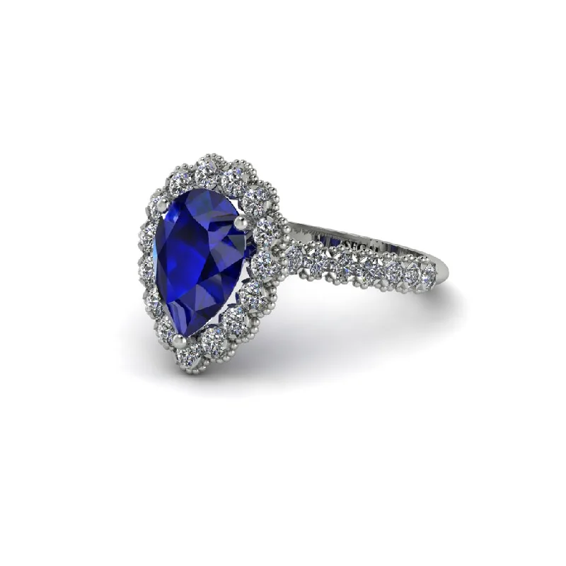 Classic engagement rings for women-Halo Pear Sapphire Pave Engagement Ring - Ingrid No. 15