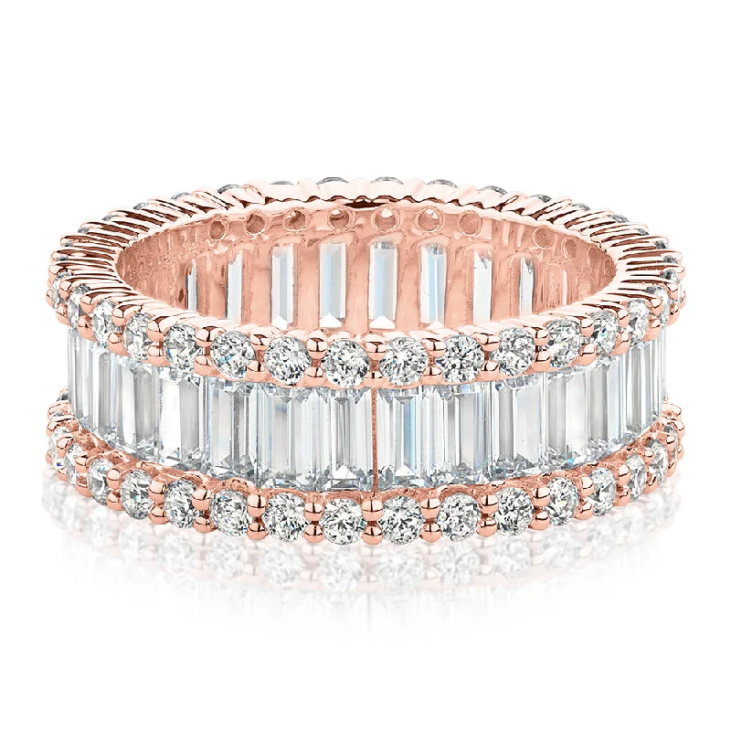 Wedding band women rings-All-rounder eternity band with 5.4 carats* of diamond simulants in 10 carat rose gold