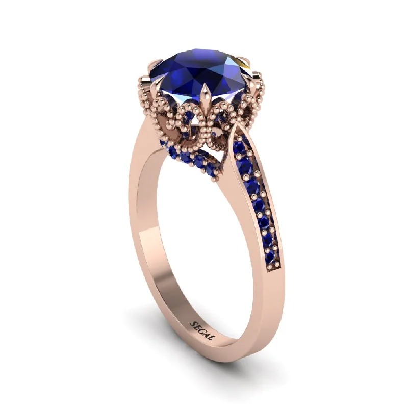 Engagement rings with a band for women-Sapphire Milgrain Engagement Ring - Yara No. 74