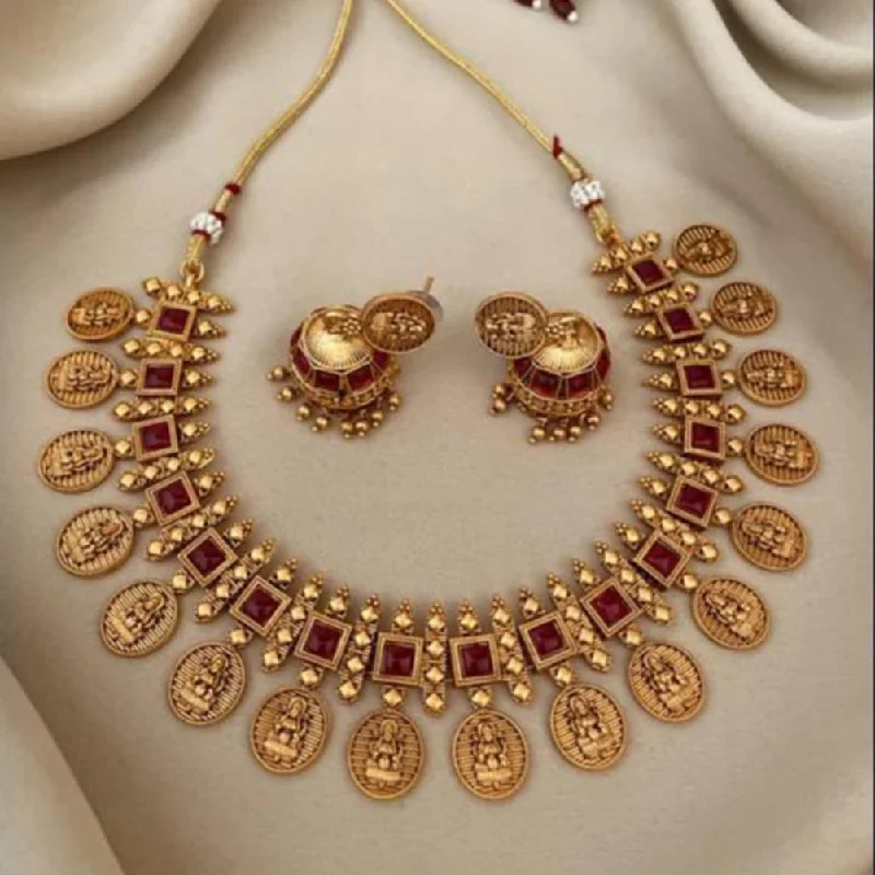 Heart-shaped pendant women necklaces-Manisha Jewellery Gold Plated Temple Necklace Set