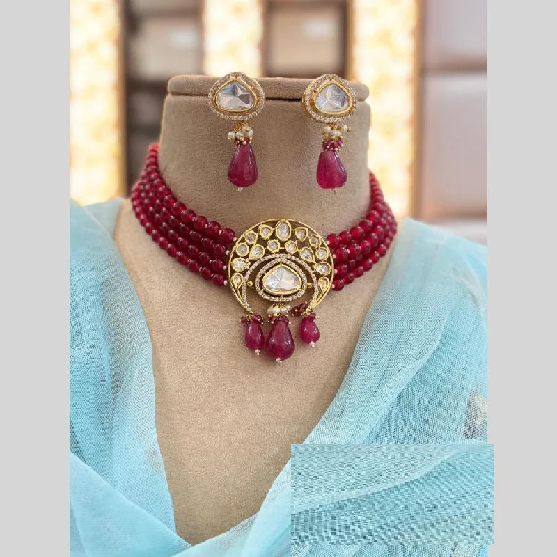 Vintage women necklaces-Jewel Addiction Gold Plated Polki Kundan And Beads Choker Necklace Set