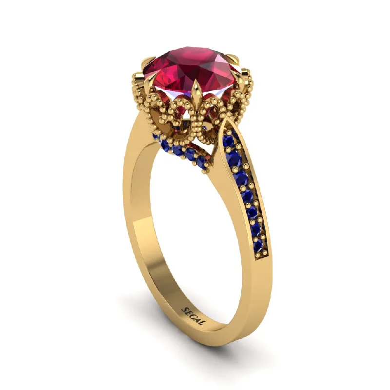 Customizable engagement rings for women-Ruby Milgrain Engagement Ring - Yara No. 70