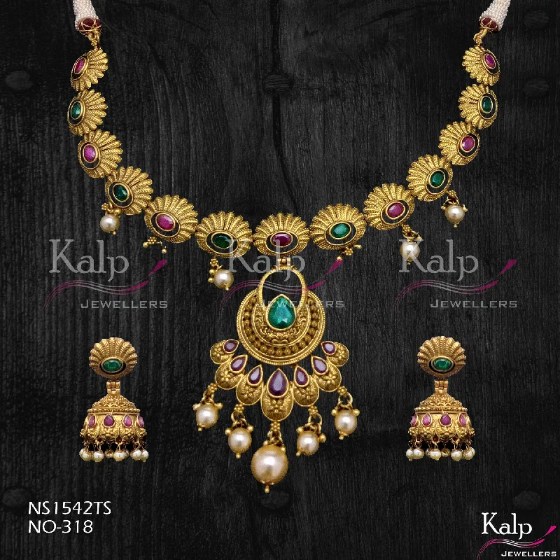 Transparent pendant women necklaces-Kalp Jewellers Copper Gold Plated Necklace Set