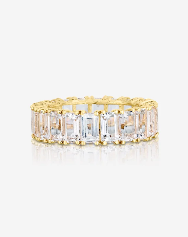 Simple women rings-Emerald Cut White Topaz Ring