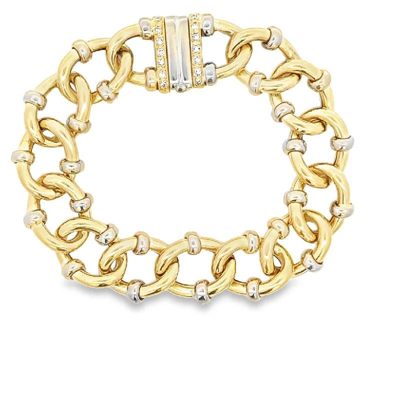 Luxury diamond women bracelets-Two Tone Diamond Accented Openwork Link Bracelet in 18k Yellow Gold