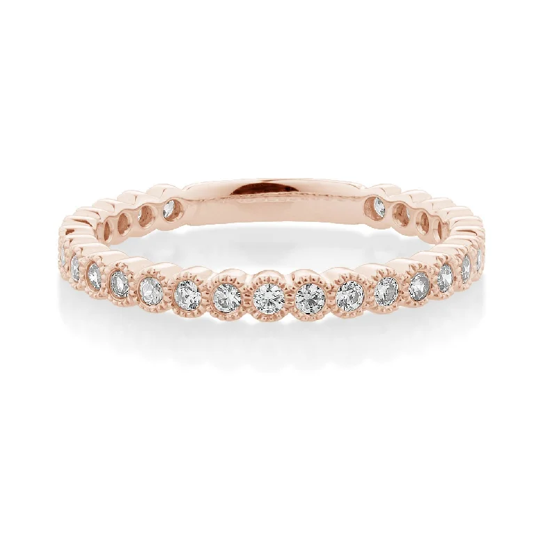 Oval diamond women rings-Wedding or eternity band with 0.4 carats* of diamond simulants in 10 carat rose gold